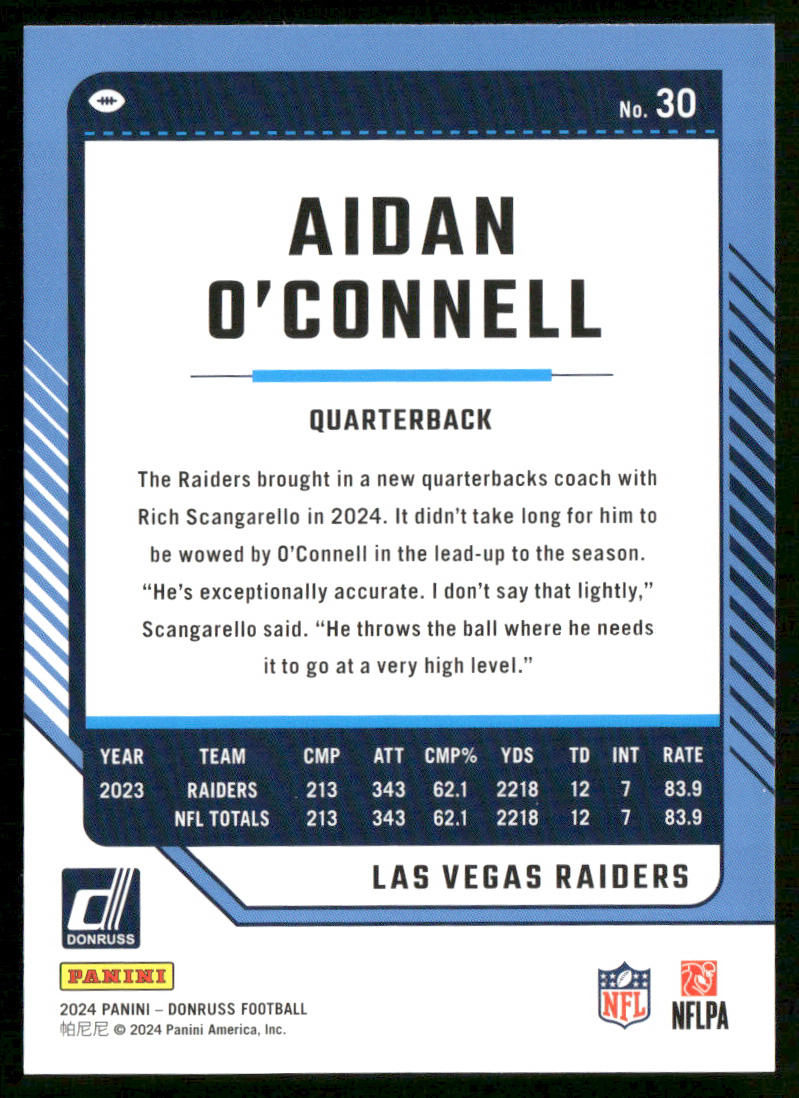 Aidan O'Connell 2024 Donruss #30 Las Vegas Raiders