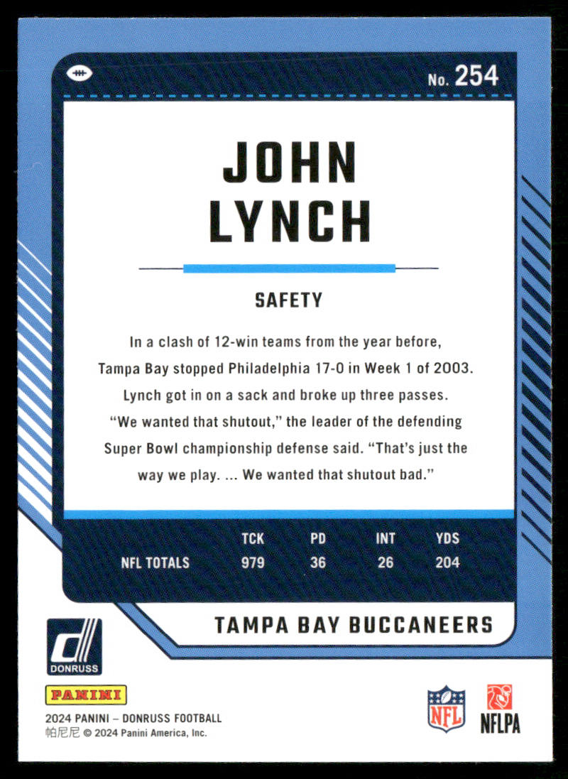 John Lynch 2024 Donruss #254 Tampa Bay Buccaneers