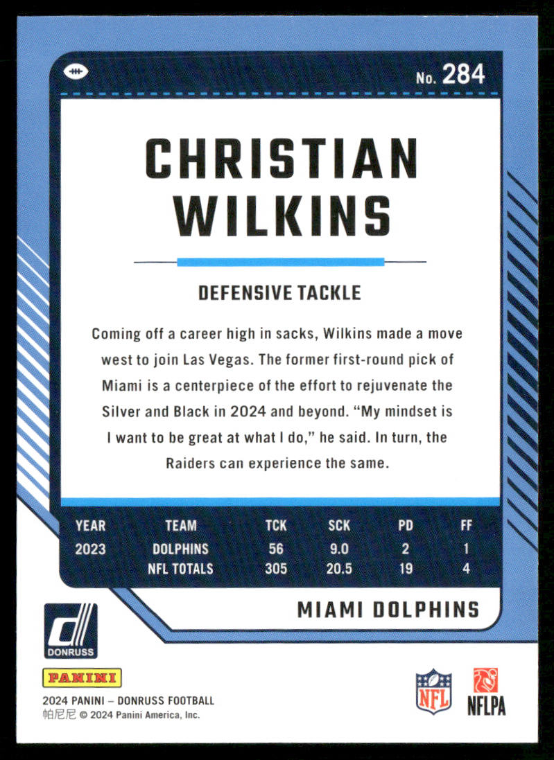 Christian Wilkins 2024 Donruss #284 Miami Dolphins