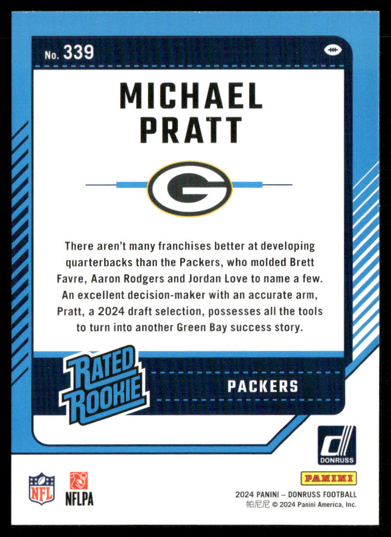 Michael Pratt 2024 Donruss #339 RC Green Bay Packers