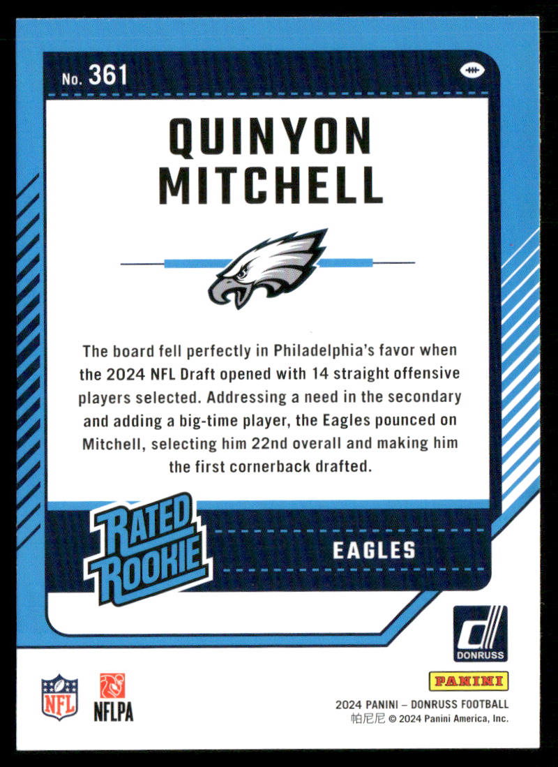 Quinyon Mitchell 2024 Donruss #361 RC Philadelphia Eagles