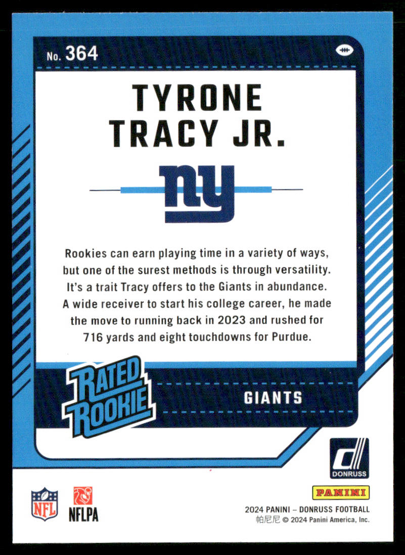 Tyrone Tracy Jr. 2024 Donruss #364 RC New York Giants