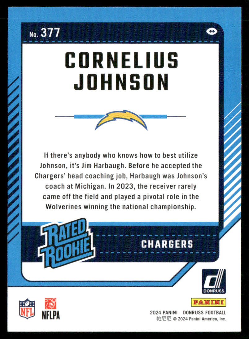 Cornelius Johnson 2024 Donruss #377 RC Los Angeles Chargers