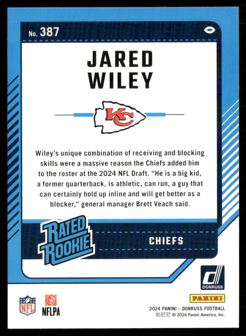 Jared Wiley 2024 Donruss #387 RC Kansas City Chiefs