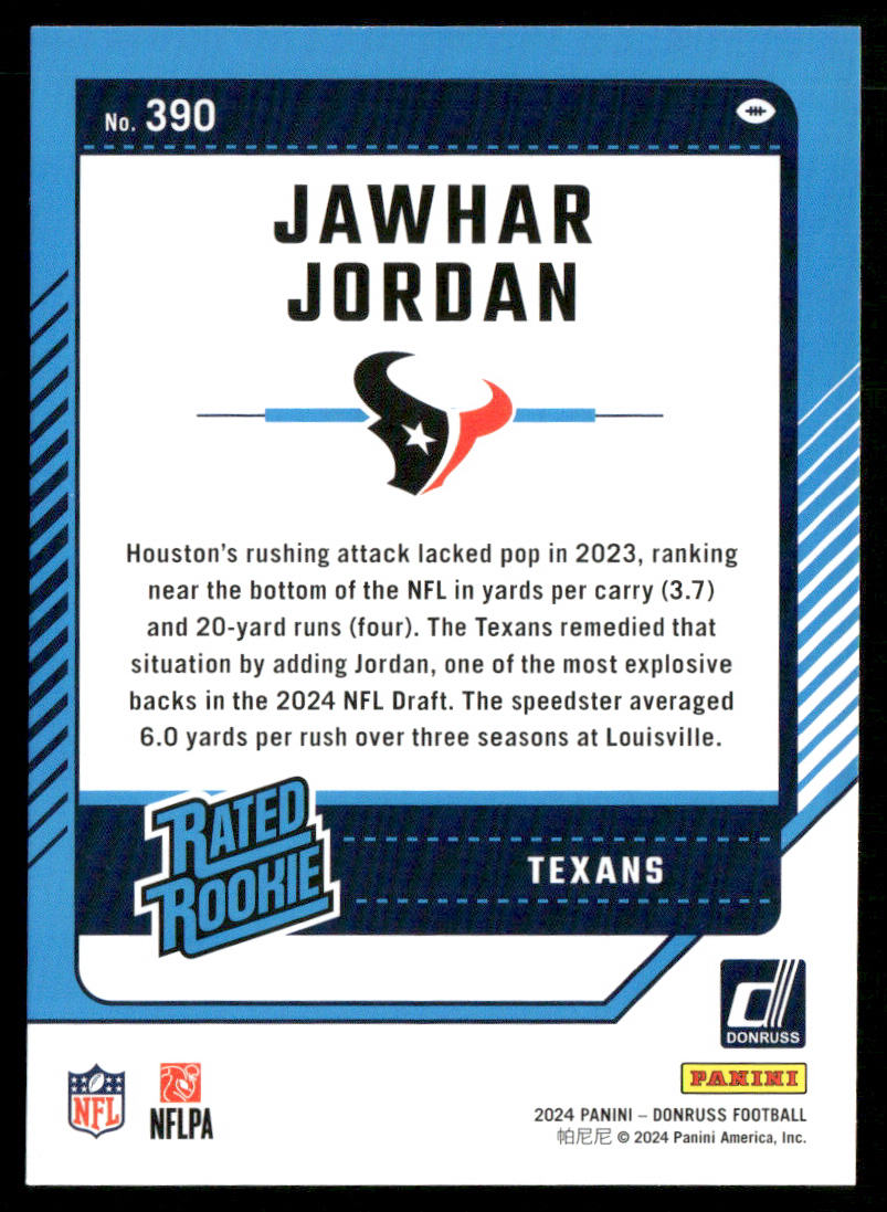 Jawhar Jordan 2024 Donruss #390 RC Houston Texans