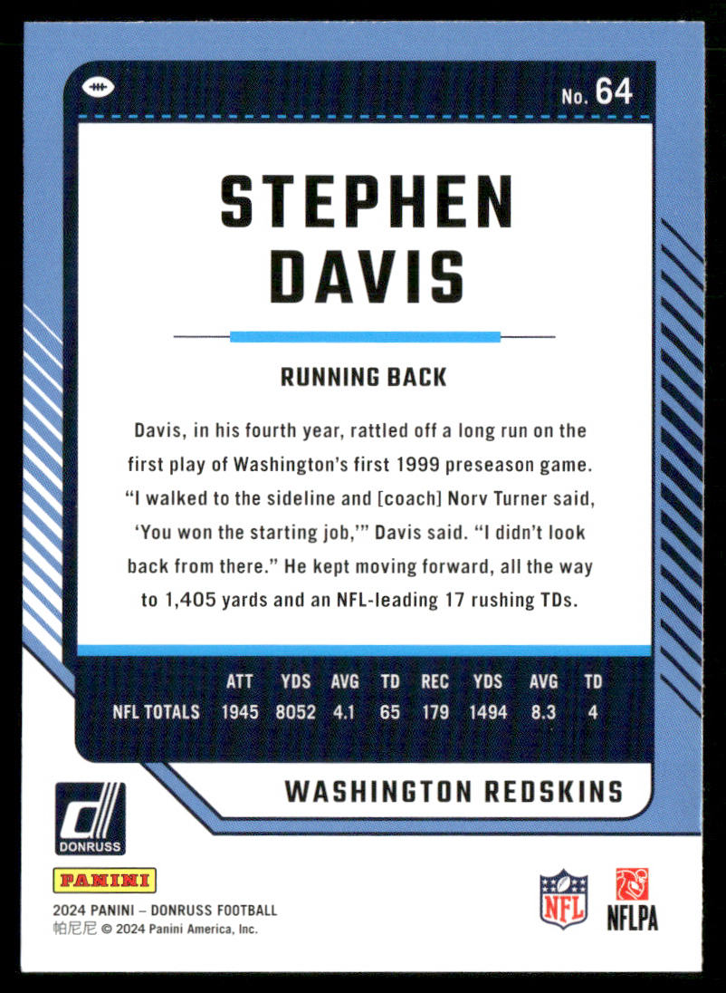 Stephen Davis 2024 Donruss #64 Washington Redskins