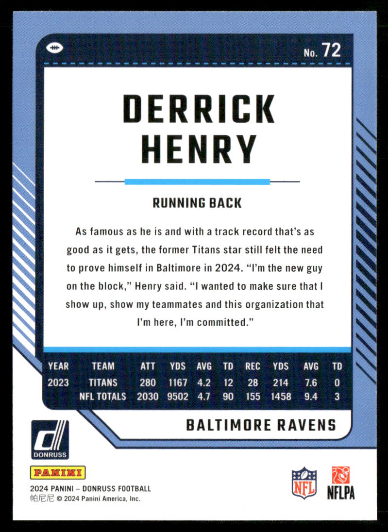 Derrick Henry 2024 Donruss #72 Baltimore Ravens