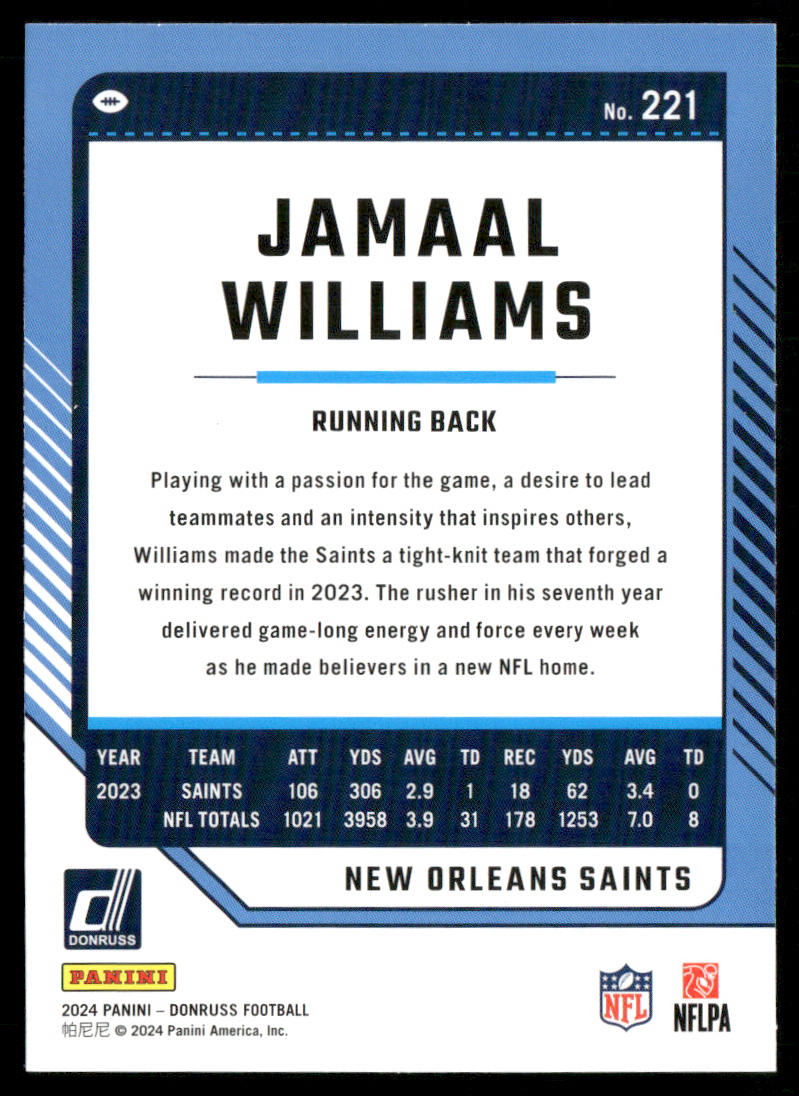 Jamaal Williams 2024 Donruss #221 New Orleans Saints