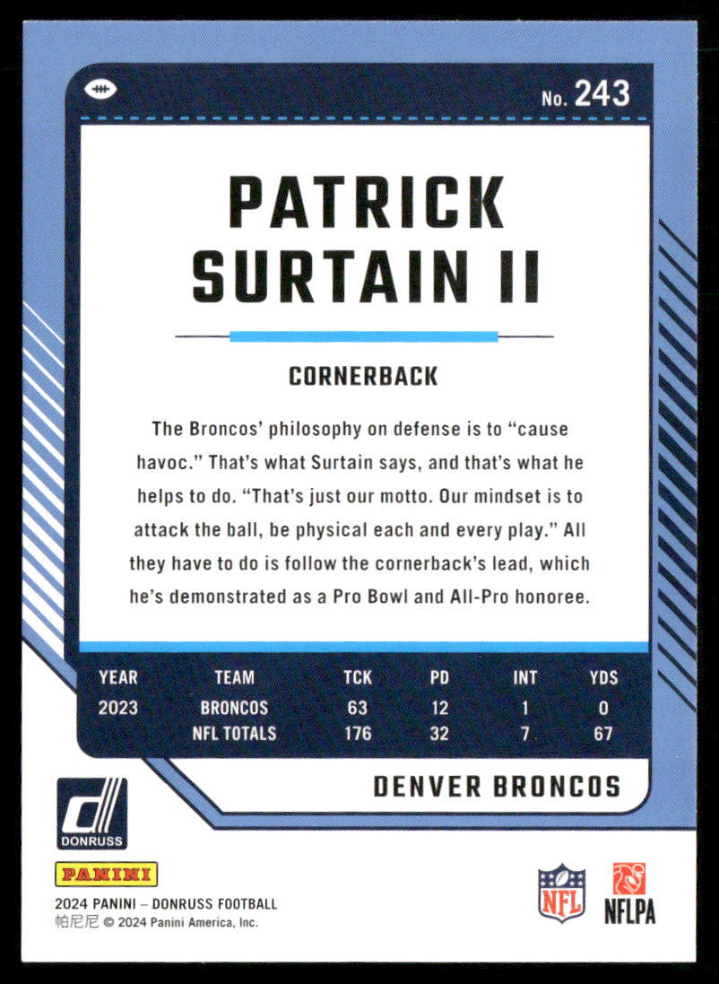 Patrick Surtain II 2024 Donruss #243 Denver Broncos
