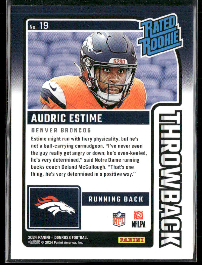 Audric Estime 2024 Donruss Rated Rookies Throwback #19 Denver Broncos
