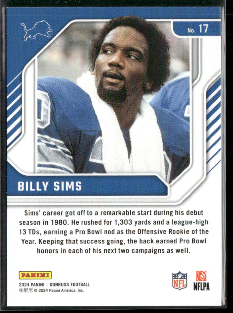 Billy Sims 2024 Donruss The Legends Series #17 Detroit Lions