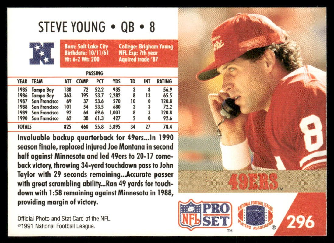 Steve Young 1991 Pro Set #296 San Francisco 49ers