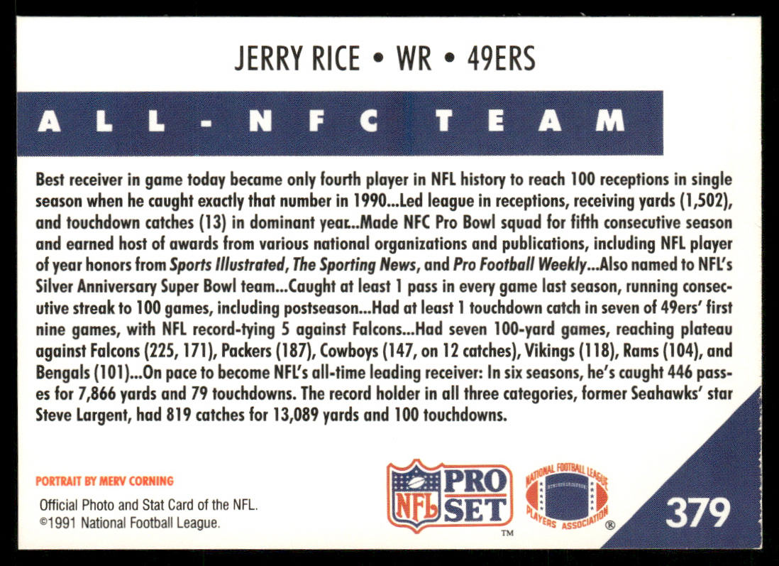 Jerry Rice 1991 Pro Set #379 San Francisco 49ers