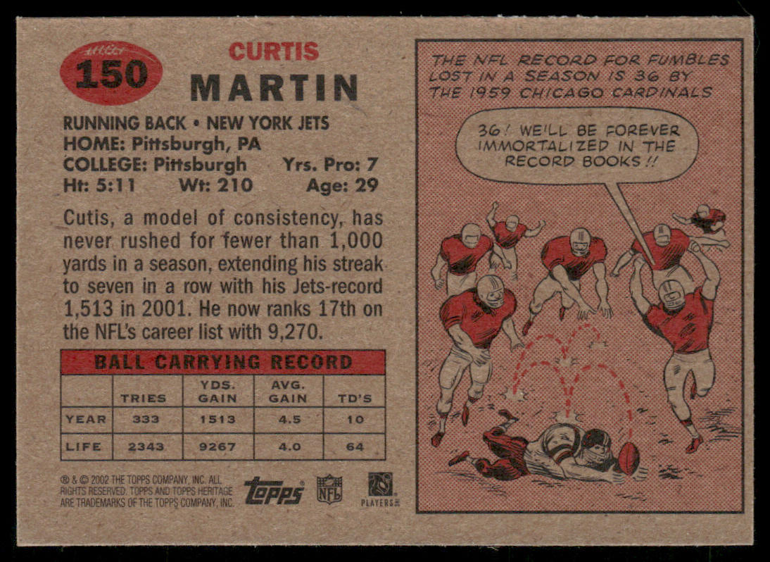 Curtis Martin 2002 Topps Heritage #150 New York Jets