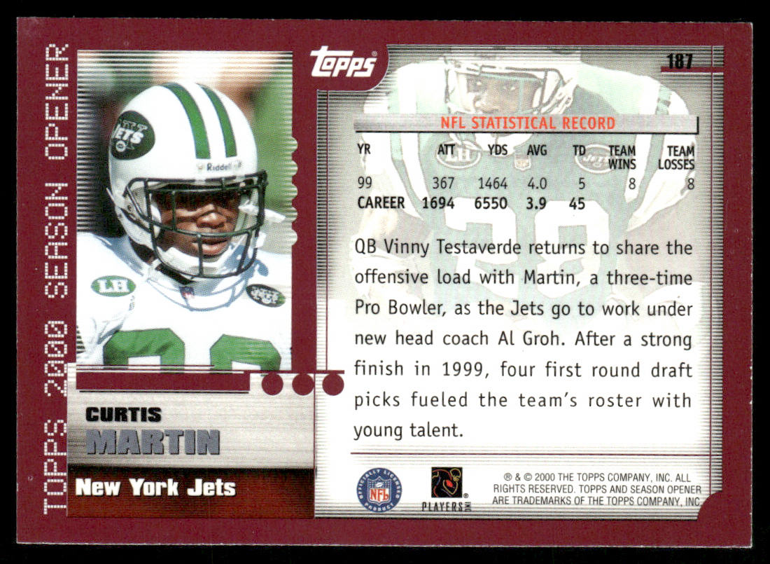 Curtis Martin 2000 Topps Season Opener #187 New York Jets