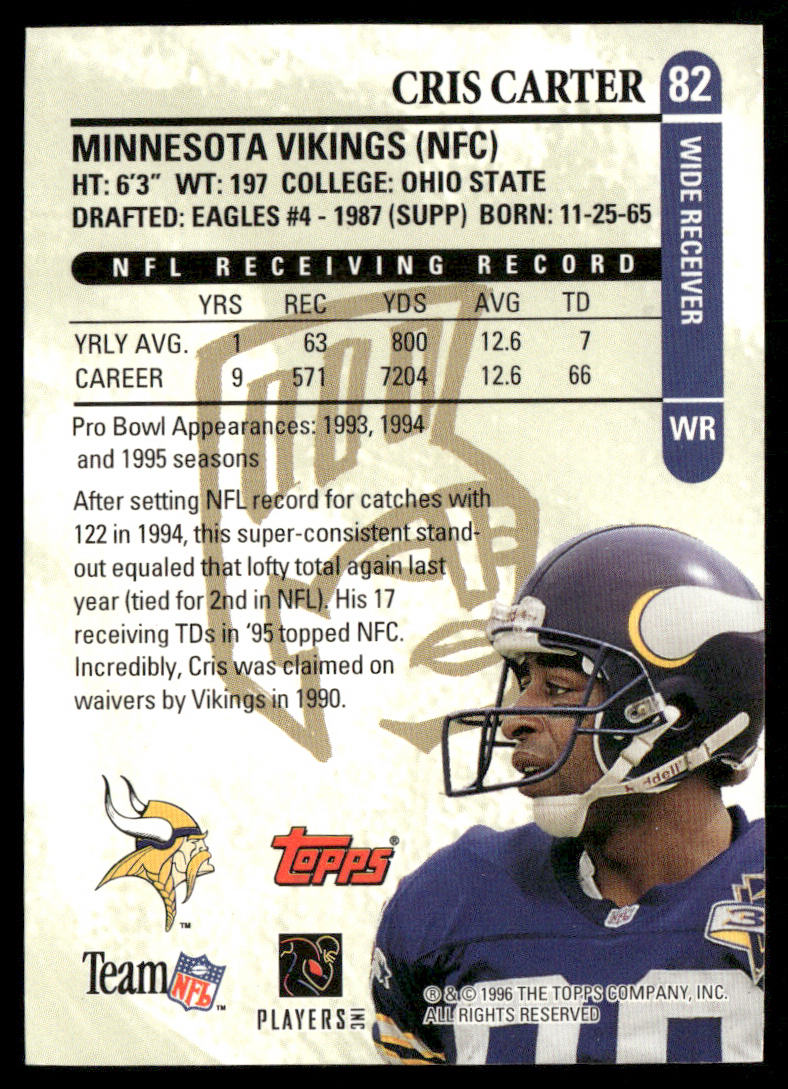 Cris Carter 1996 Topps Gilt Edge #82 Minnesota Vikings