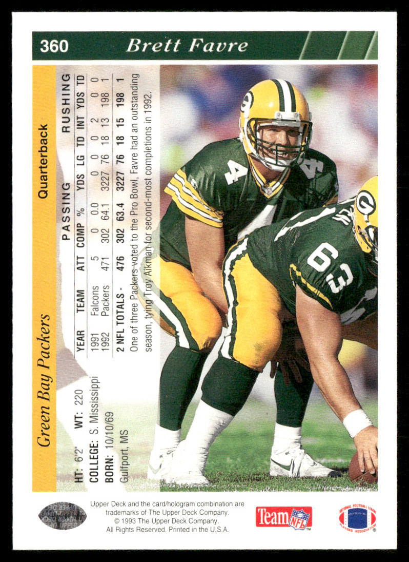 Brett Favre 1993 Upper Deck #360 Green Bay Packers