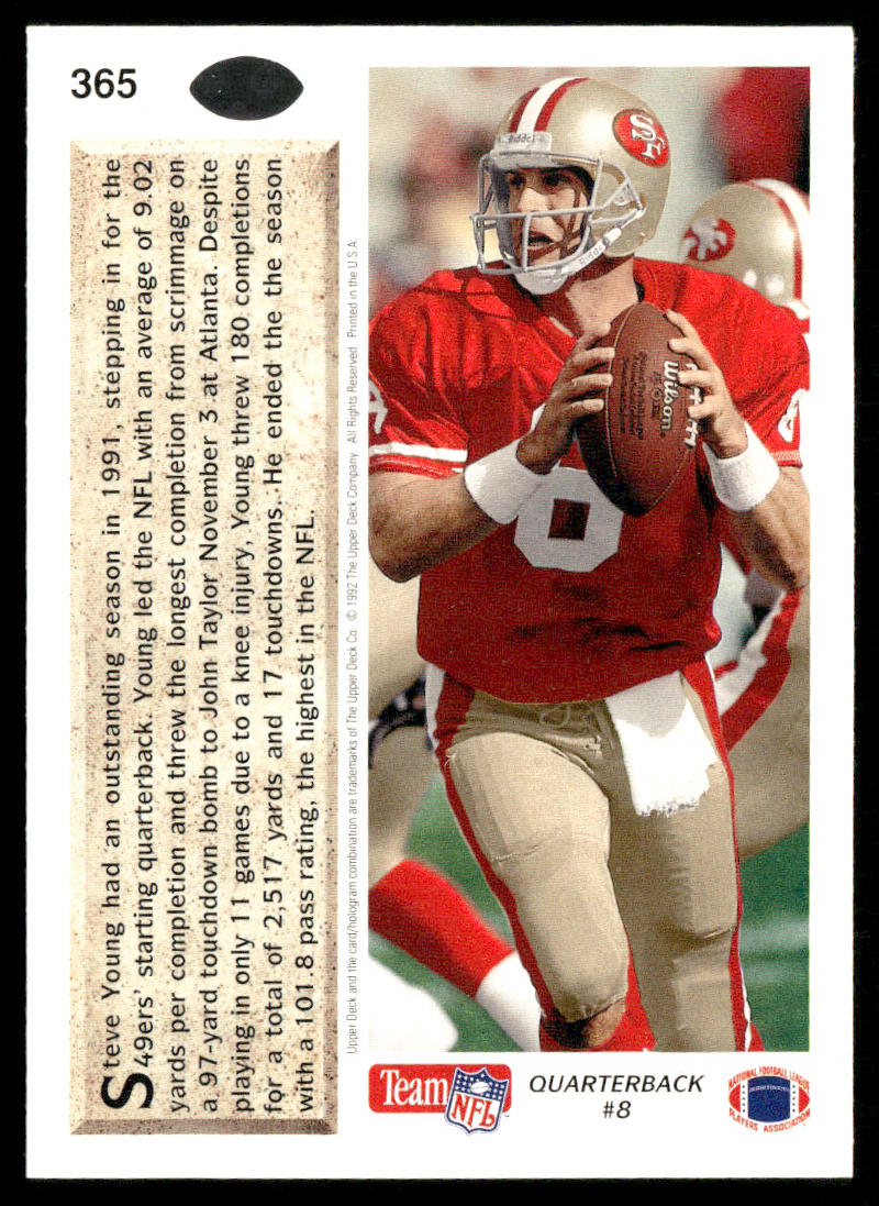 Steve Young 1992 Upper Deck #365 San Francisco 49ers