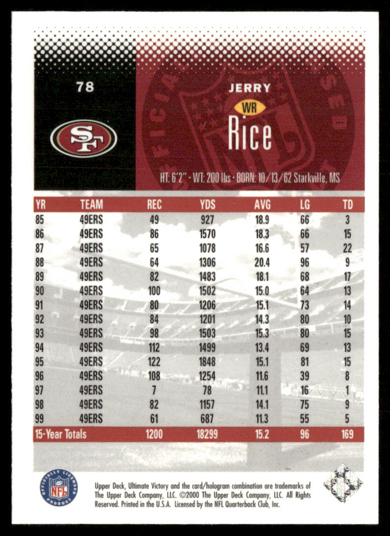 Jerry Rice 2000 Upper Deck Ultimate Victory #78 San Francisco 49ers