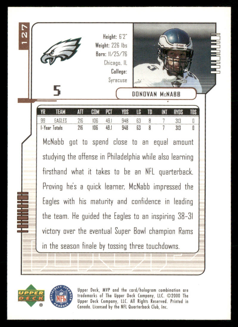 Donovan McNabb 2000 Upper Deck MVP #127 Philadelphia Eagles