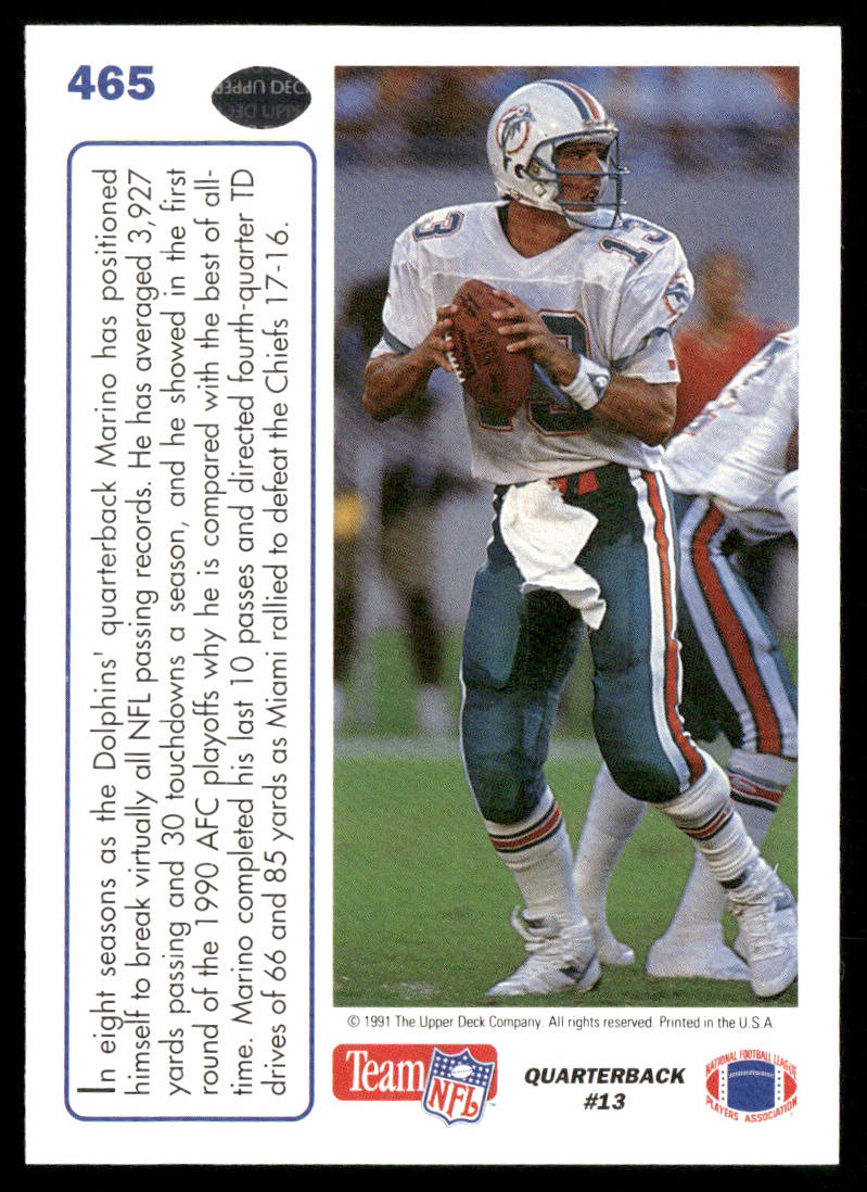 Dan Marino 1991 Upper Deck #465 Miami Dolphins