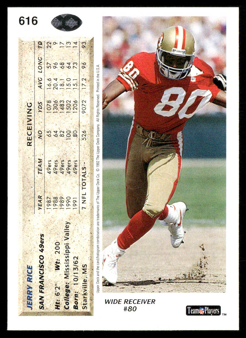 Jerry Rice 1992 Upper Deck #616 San Francisco 49ers