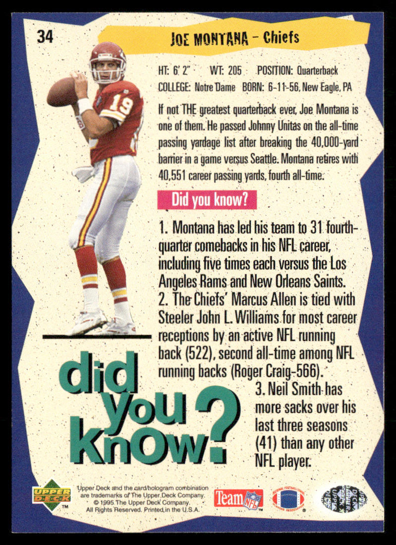 Joe Montana 1995 Collector's Choice #34 Kansas City Chiefs