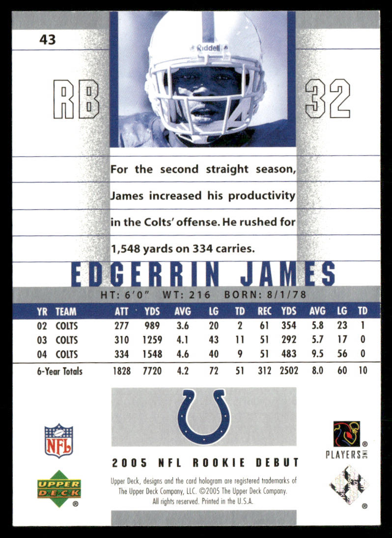 Edgerrin James 2005 Upper Deck Rookie Debut #43 Indianapolis Colts