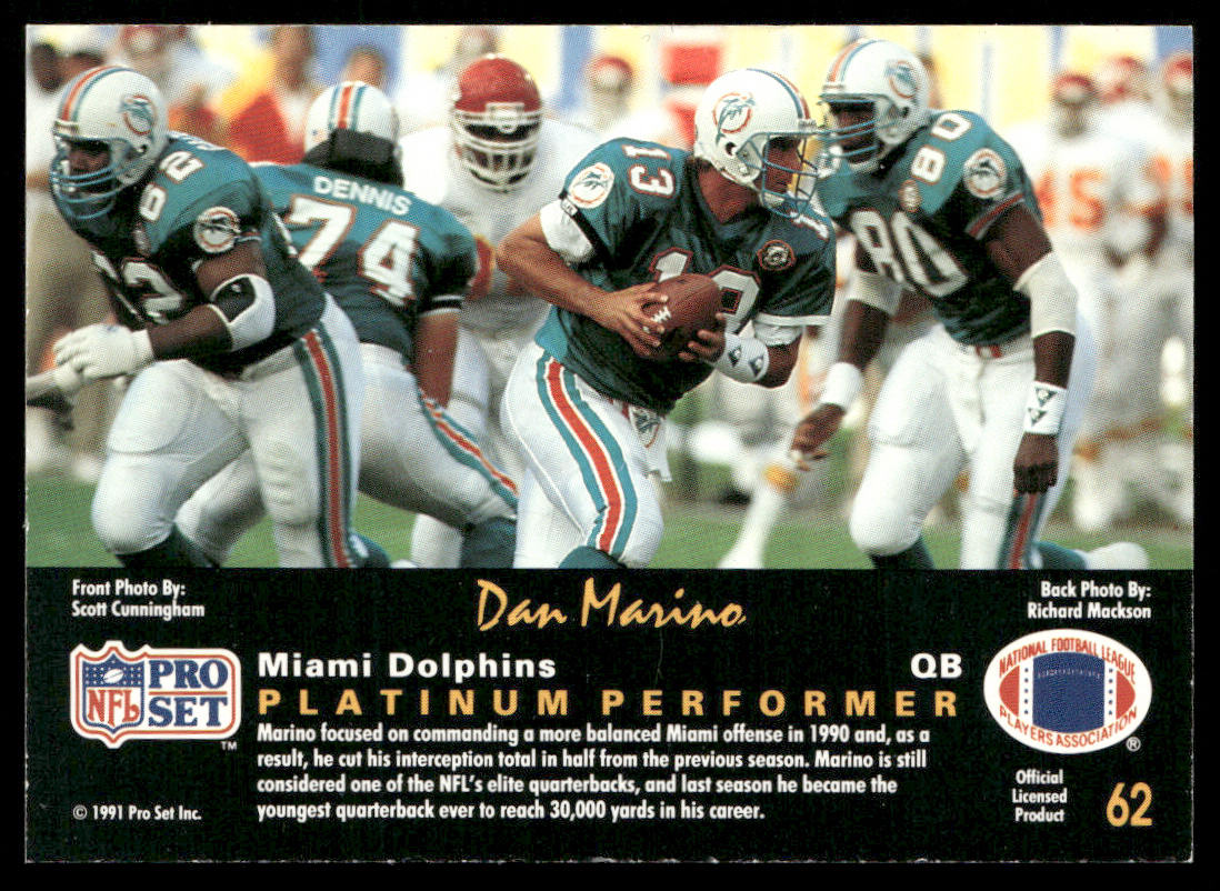 Dan Marino 1991 Pro Set Platinum #62 Miami Dolphins