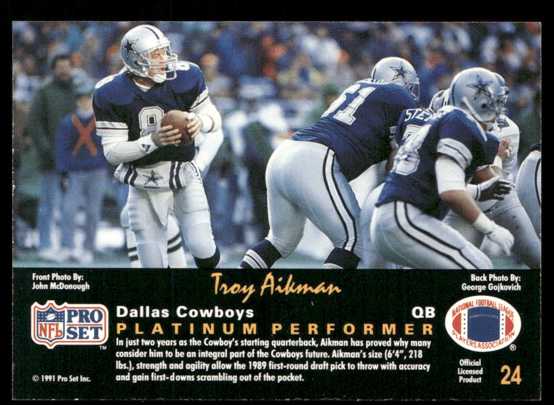 Troy Aikman 1991 Pro Set Platinum #24 Dallas Cowboys