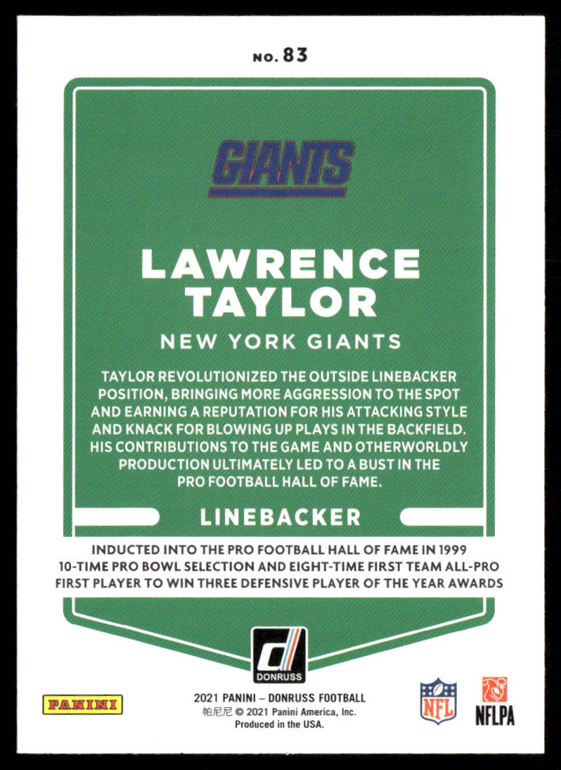 Lawrence Taylor 2021 Donruss #83 New York Giants
