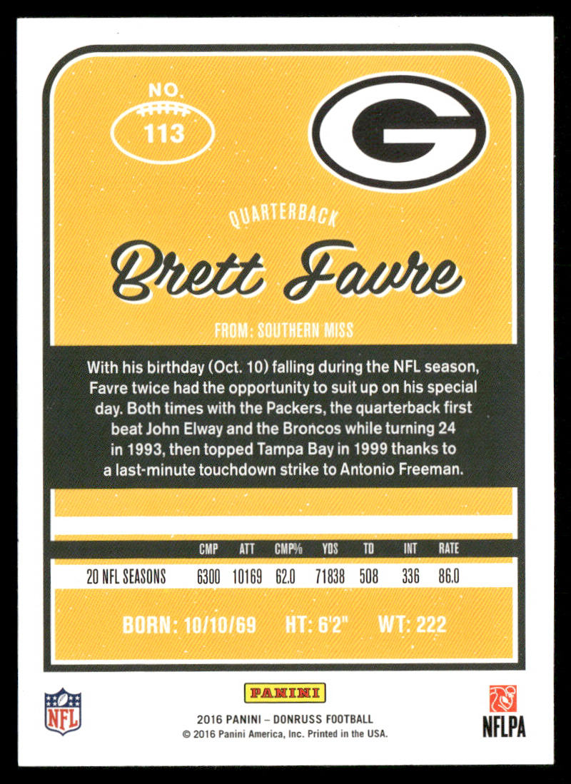Brett Favre 2016 Donruss #113 Green Bay Packers