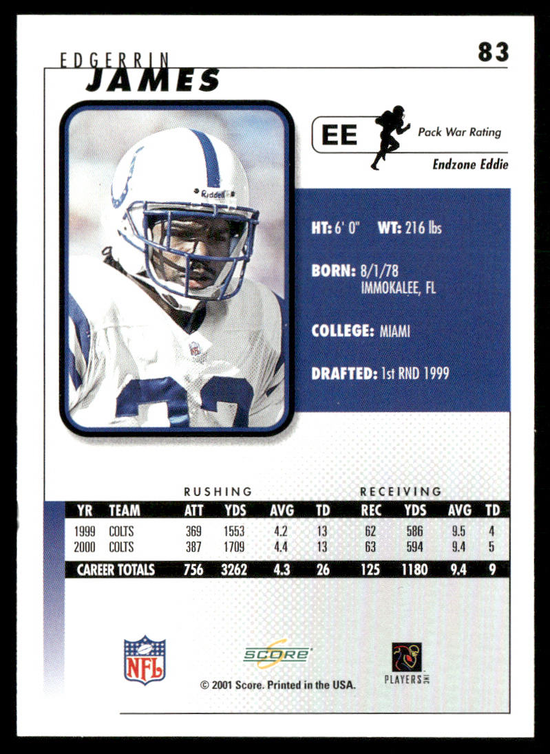 Edgerrin James 2001 Score Select #83 Indianapolis Colts