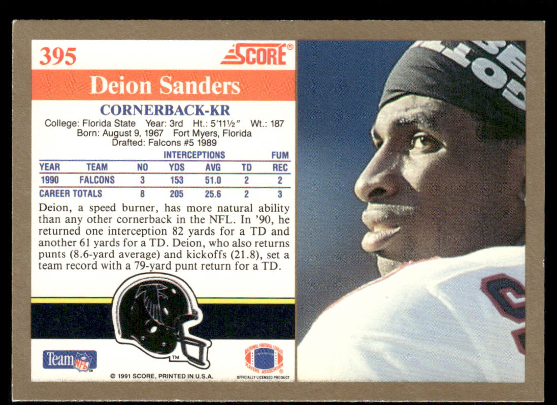Deion Sanders 1991 Score #395 Atlanta Falcons