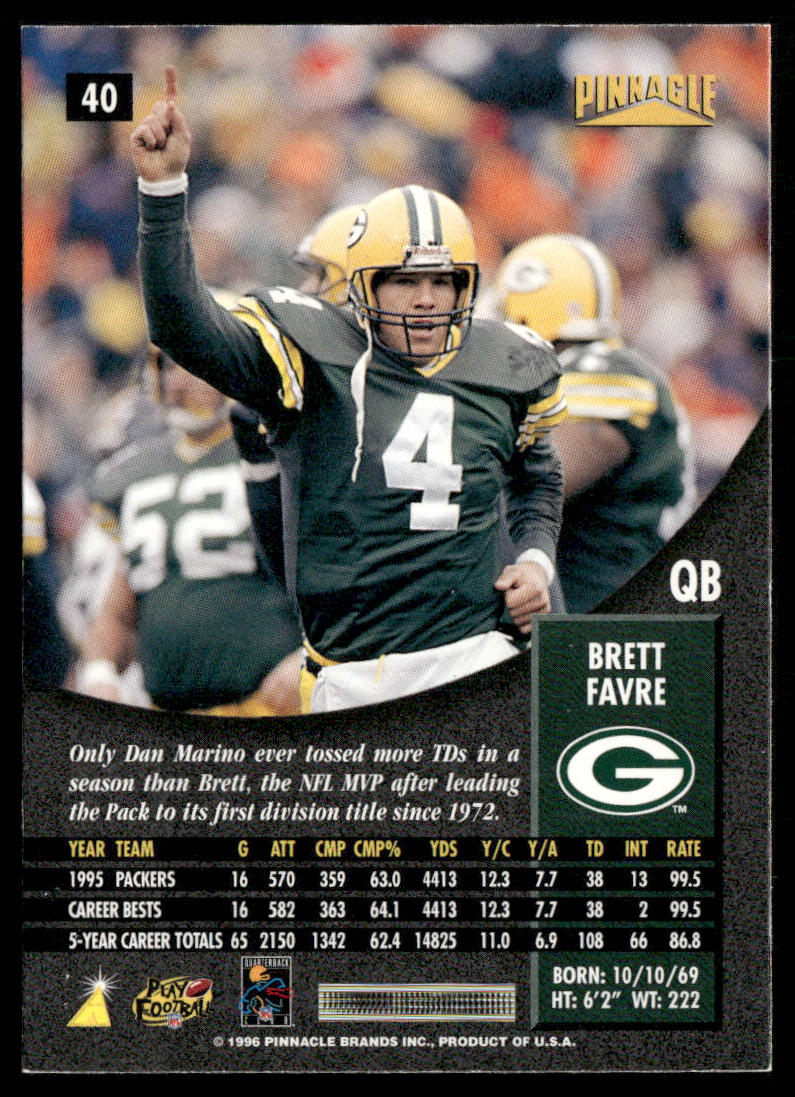 Brett Favre 1996 Pinnacle #40 Green Bay Packers