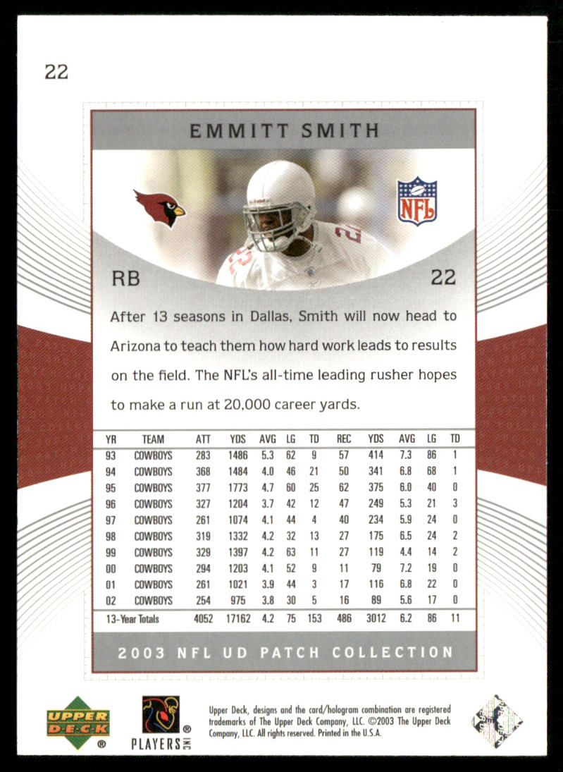 Emmitt Smith 2003 UD Patch Collection #22 Arizona Cardinals
