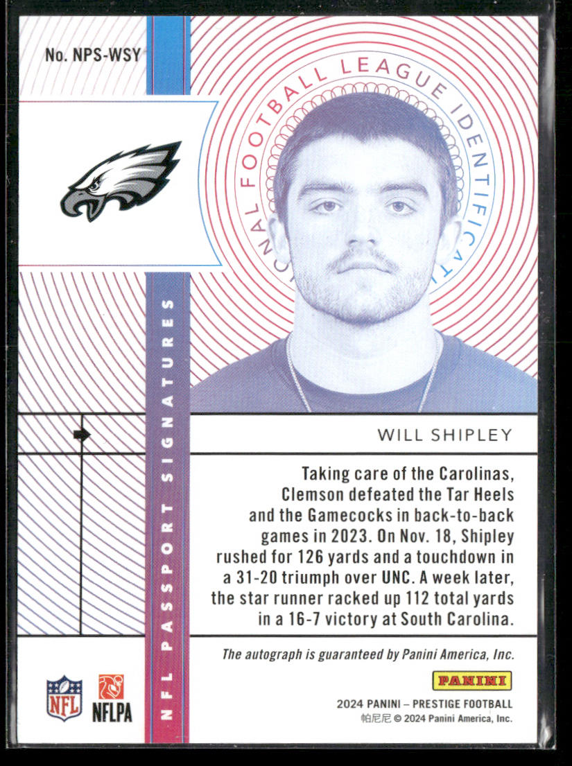 Will Shipley 2024 Panini Prestige NFL Passport Signatures #NPS-WSY AU Eagles