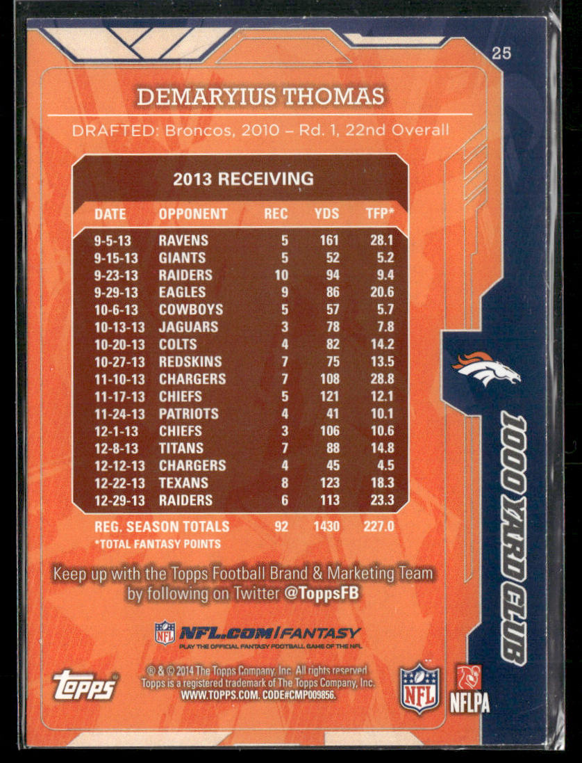 Demaryius Thomas 2014 Topps 1000 Yard Club #25 Denver Broncos