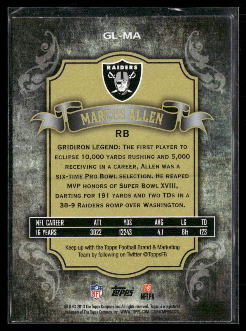 Marcus Allen 2013 Topps Gridiron Legends #GL-MA Los Angeles Raiders