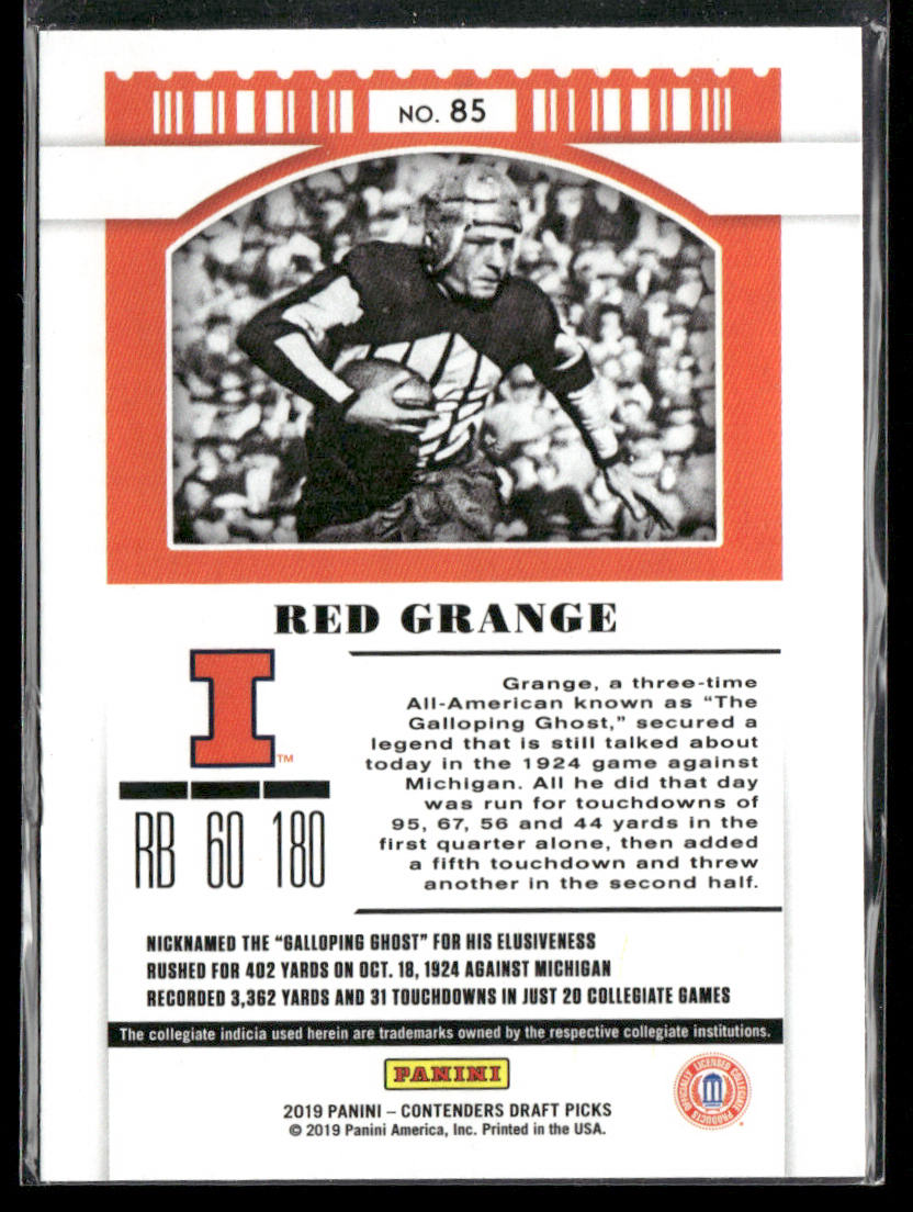 Red Grange 2019 Panini Contenders Draft Picks Collegiate #85 Illinois