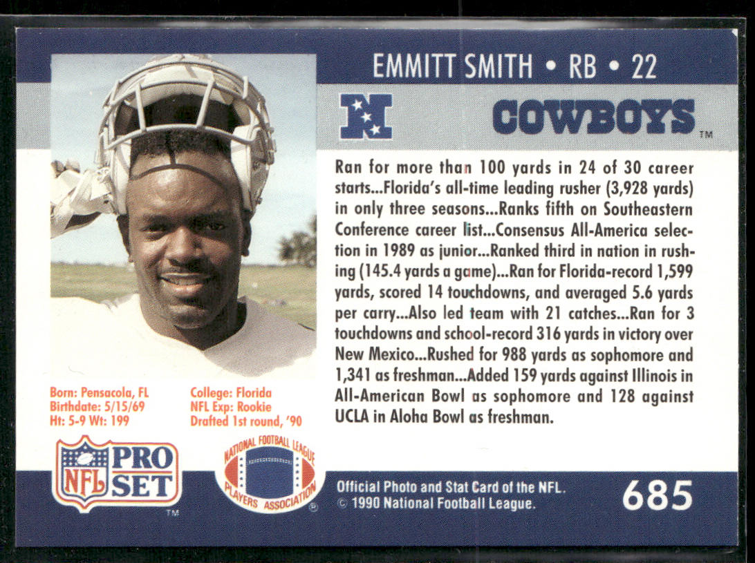 Emmitt Smith 1990 Pro Set #685 RC Dallas Cowboys