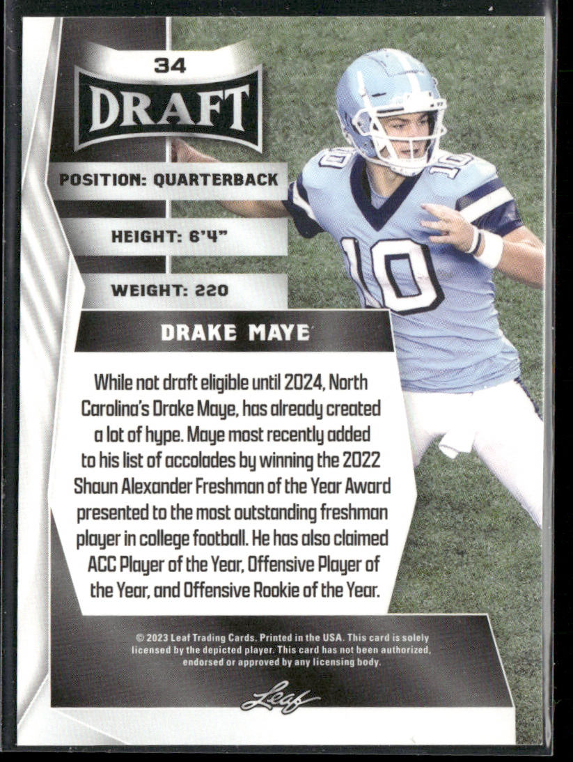 Drake Maye 2023 Leaf Draft Green #34 North Carolina Tar Heels