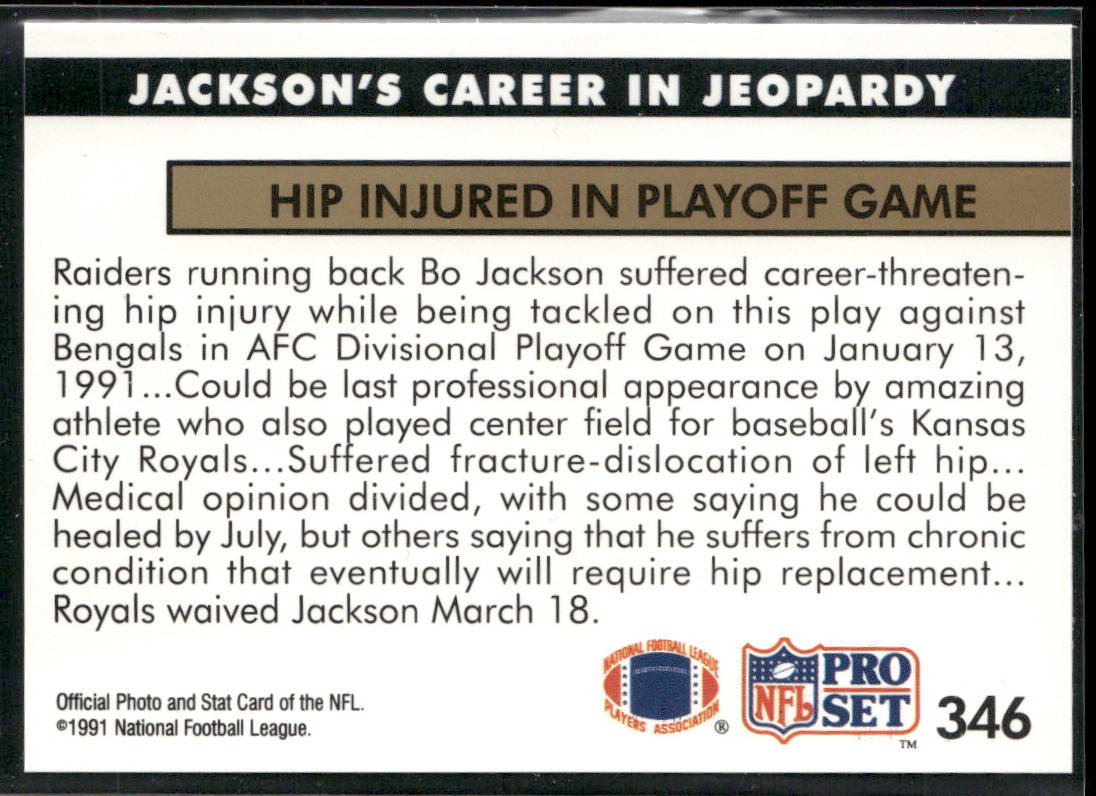 Jackson's Career in Jeopardy 1991 Pro Set #346 Los Angeles Raiders