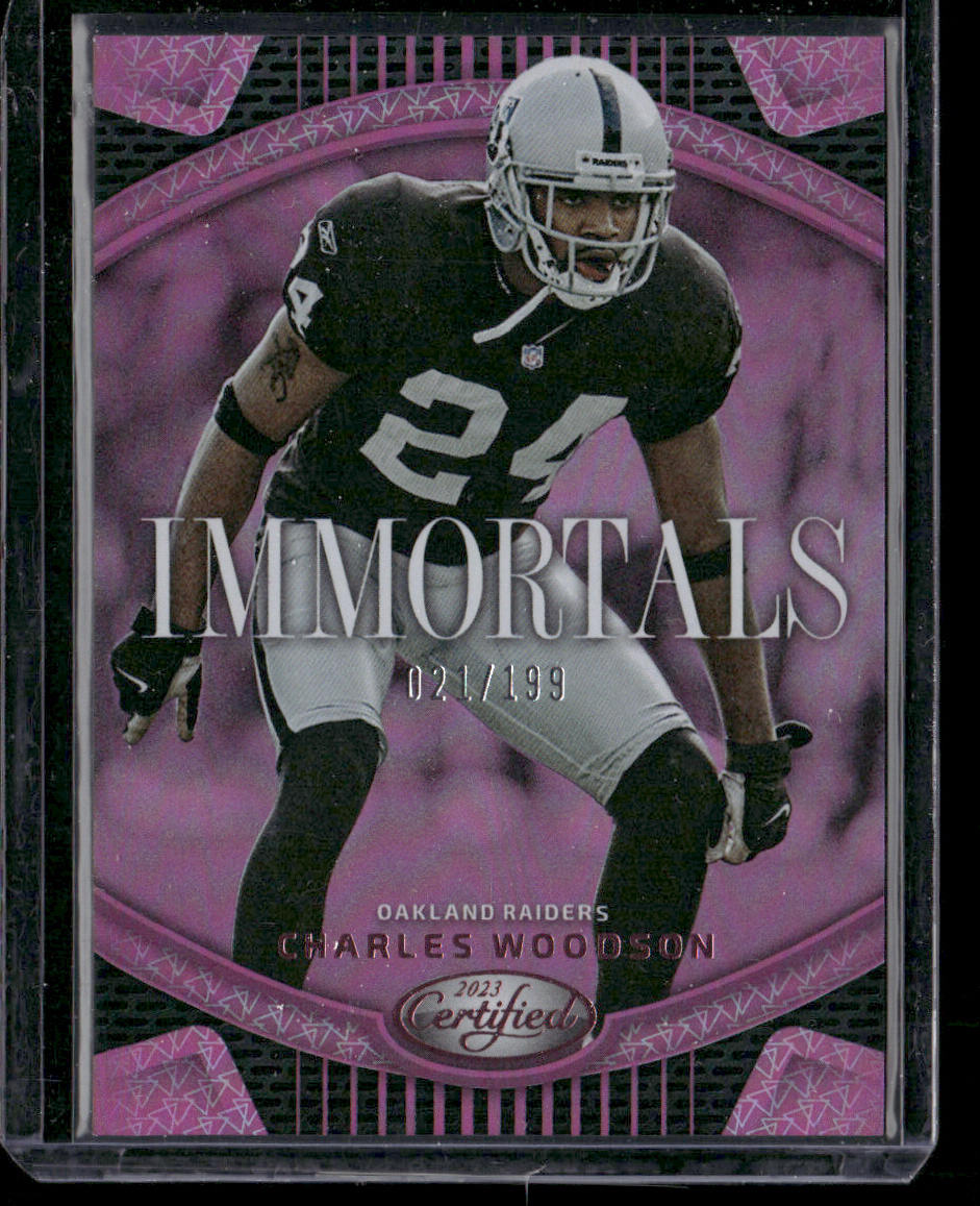 Charles Woodson 2023 Panini Certified Immortals Mirror Pink #I-5 SN Raiders