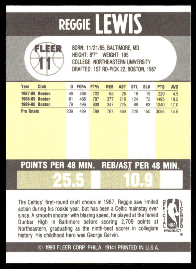 Reggie Lewis 1990-91 Fleer #11 Boston Celtics