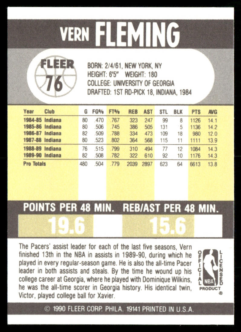 Vern Fleming 1990-91 Fleer #76 Indiana Pacers