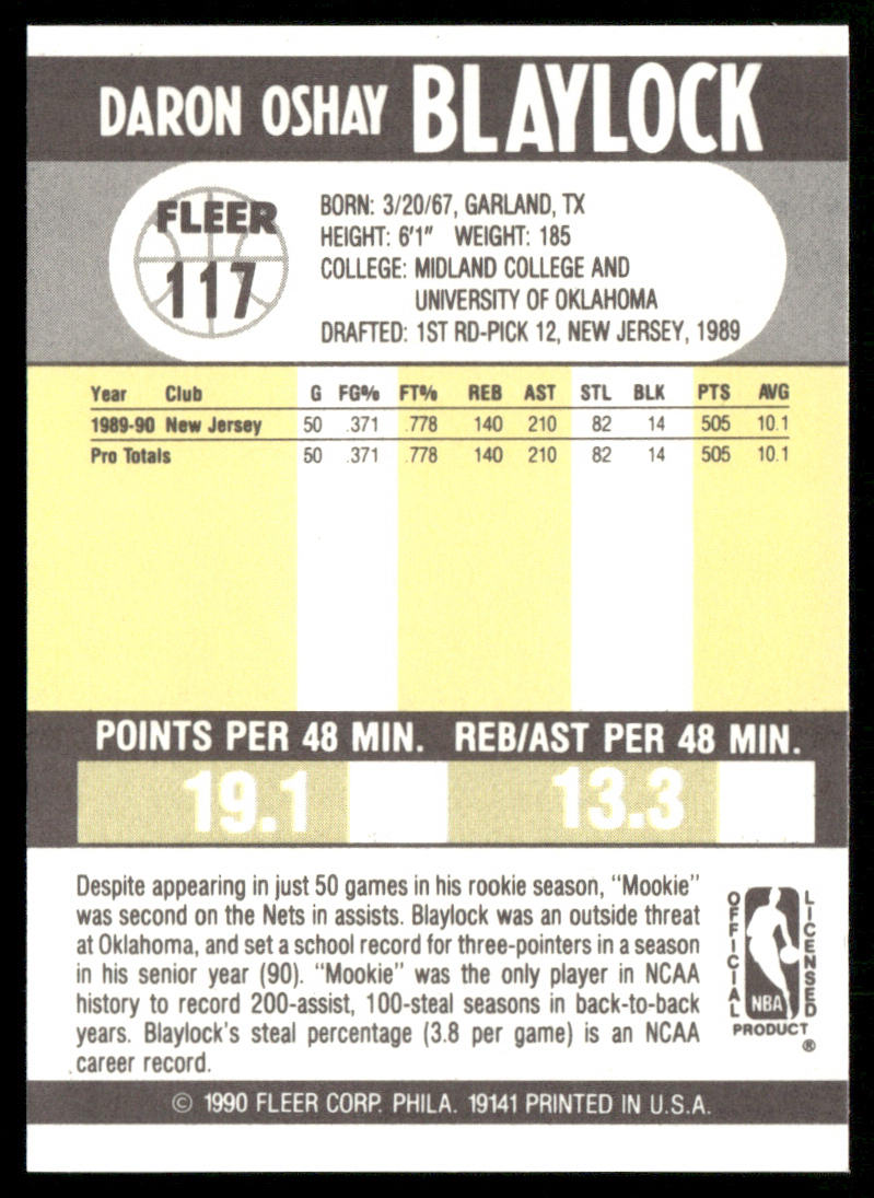 Mookie Blaylock 1990-91 Fleer #117 RC New Jersey Nets