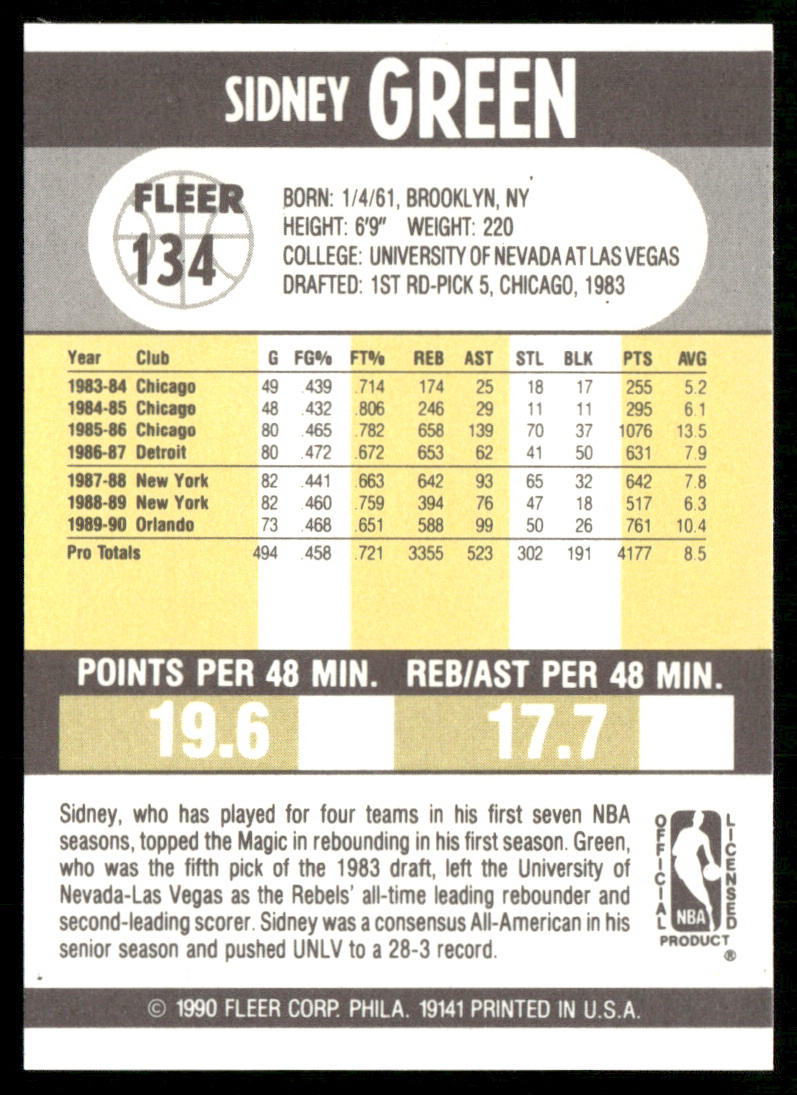 Sidney Green 1990-91 Fleer #134 Orlando Magic