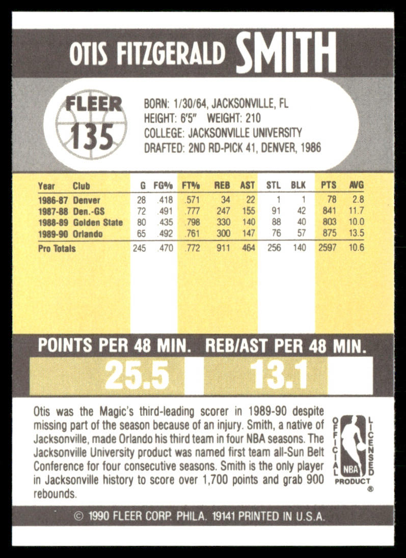 Otis Smith 1990-91 Fleer #135 Orlando Magic
