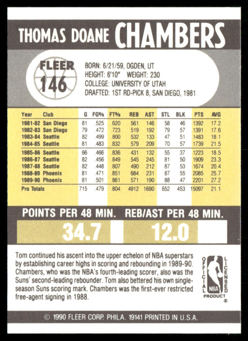 Tom Chambers 1990-91 Fleer #146 Phoenix Suns